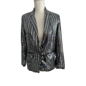 VICI Silver Black Metallic Mirror Jacket Blazer Size Small